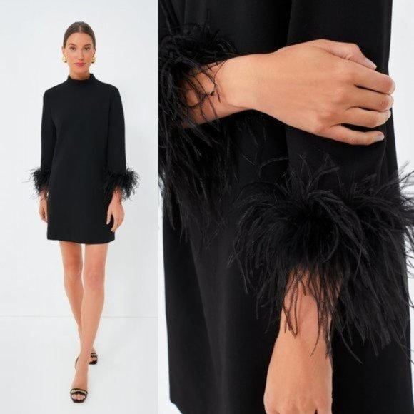 Tuckernuck NEW Black Feather Mod Ellie Long Sleeve Mini Cocktail Dress Size M - Picture 3 of 14